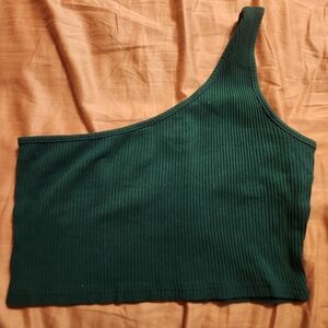 One-Shoulder Ribbed Green Top